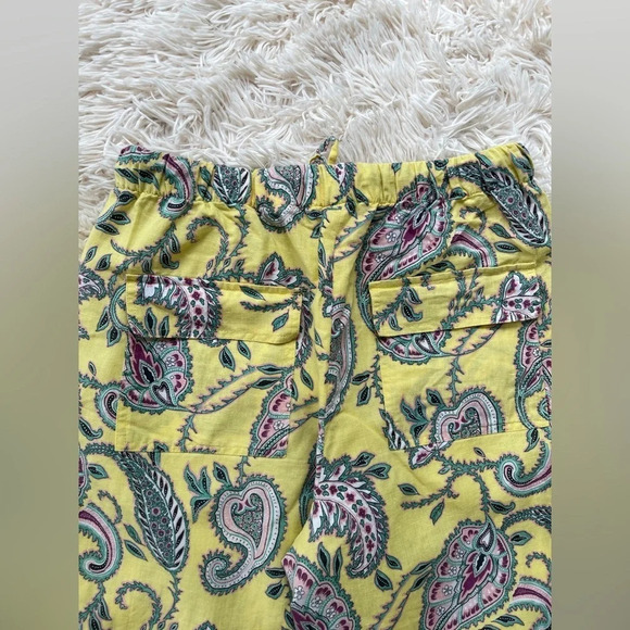 Zara paisley print linen cotton blend high waist pull on drawstrings yellow SX S - Picture 9 of 13